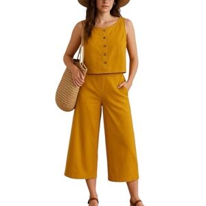 Mustard Yellow Women's Two piece set Cotton and Linen